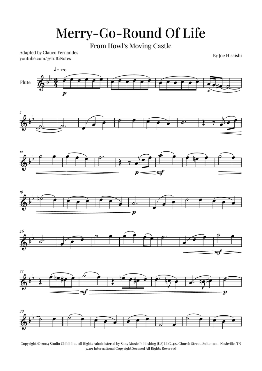 Merry-Go-Round Of Life Flute Solo scores gallery preview page 1
