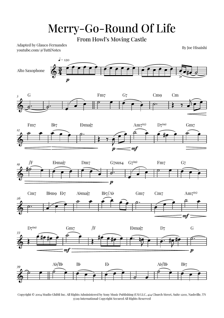 Merry-Go-Round Of Life Alto Saxophone scores gallery preview page 1