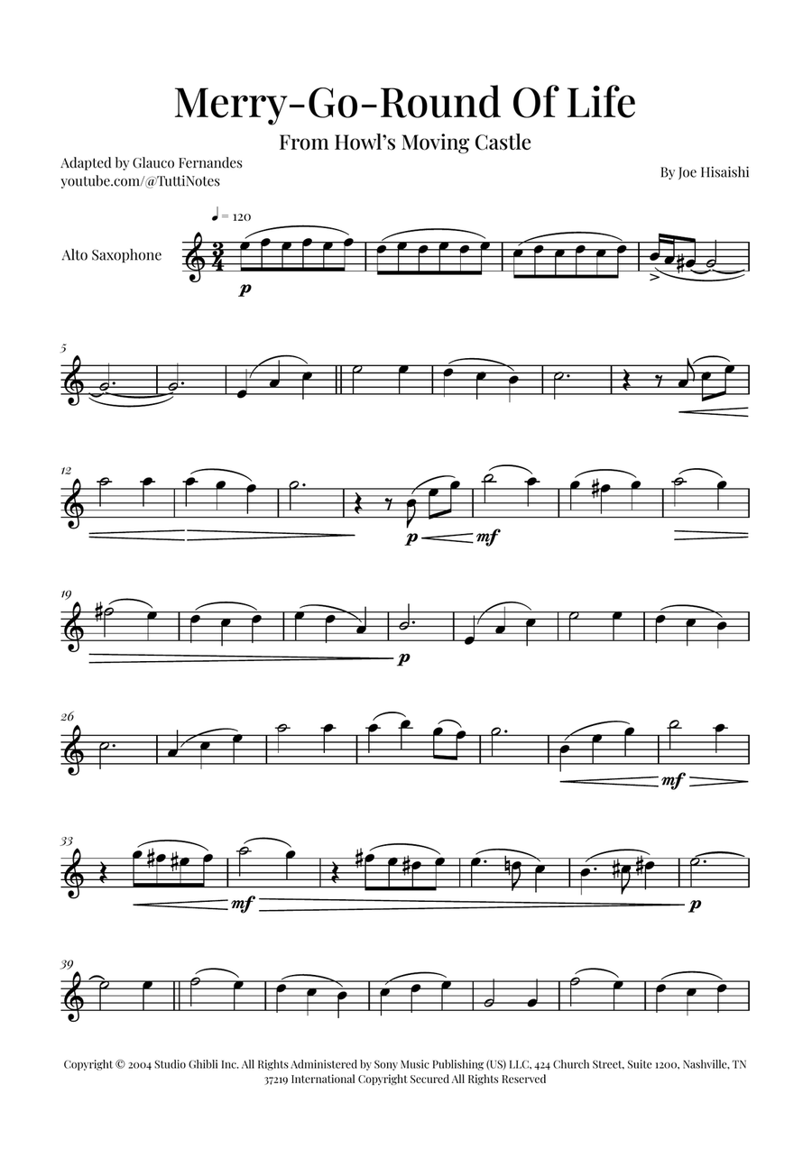 Merry-Go-Round Of Life Alto Saxophone scores gallery preview page 1