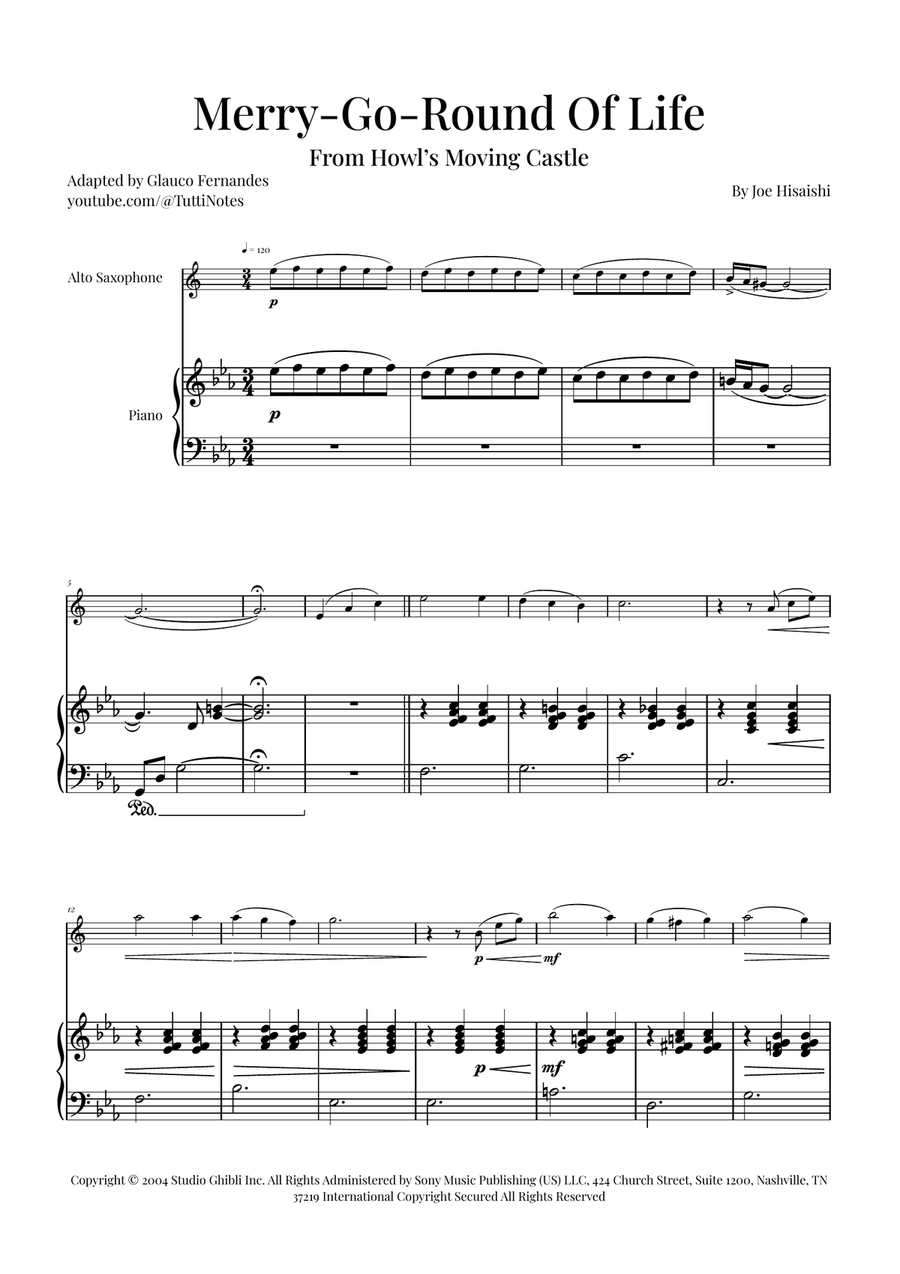 Merry-Go-Round Of Life Alto Saxophone scores gallery preview page 1