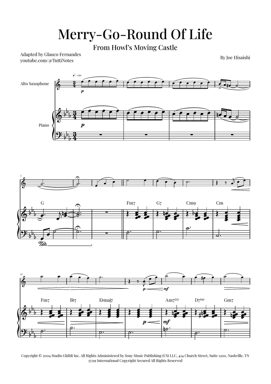 Merry-Go-Round Of Life Alto Saxophone scores gallery preview page 1