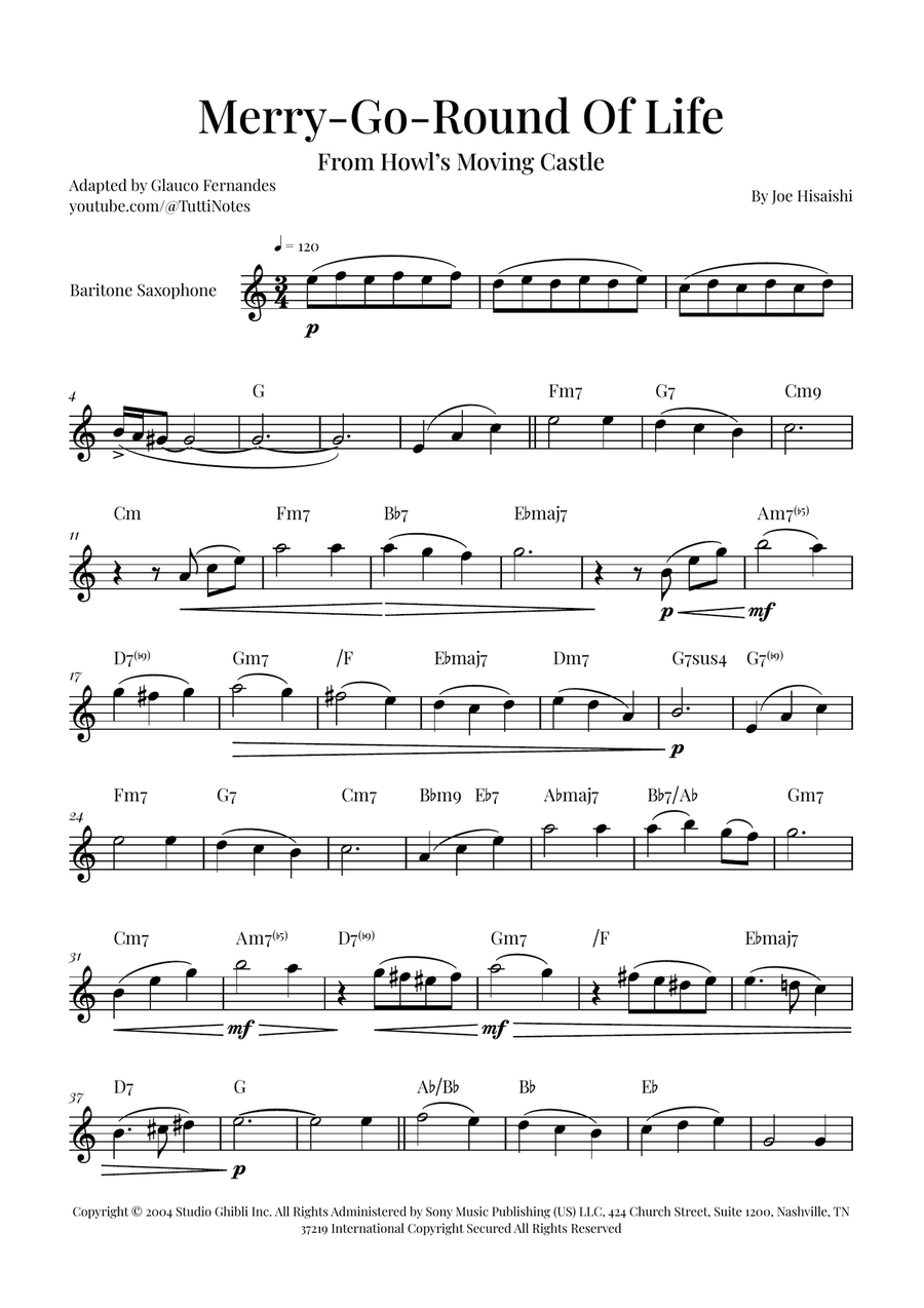 Merry-Go-Round Of Life Baritone Saxophone scores gallery preview page 1