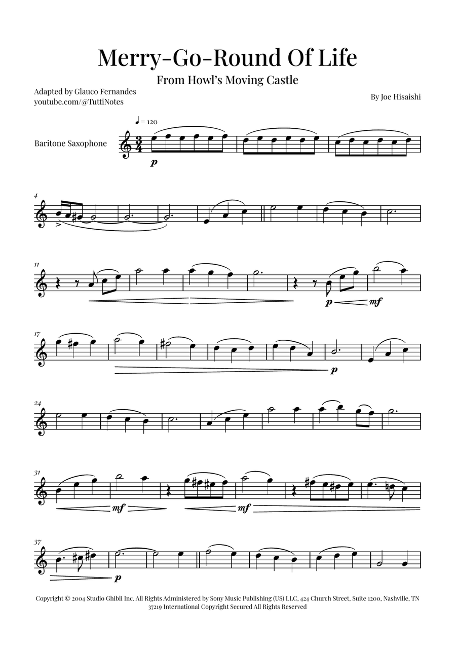 Merry-Go-Round Of Life Baritone Saxophone scores gallery preview page 1
