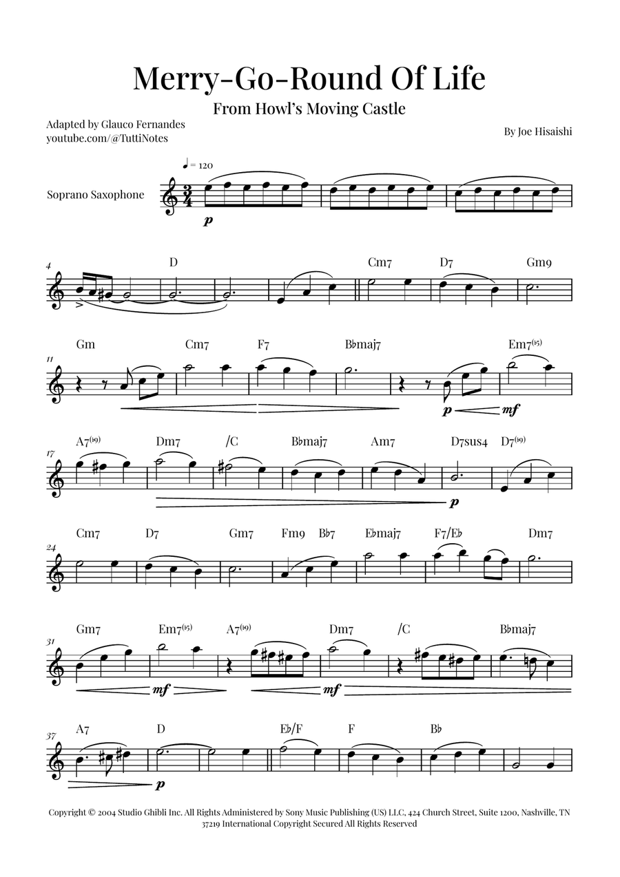 Merry-Go-Round Of Life Soprano Saxophone scores gallery preview page 1