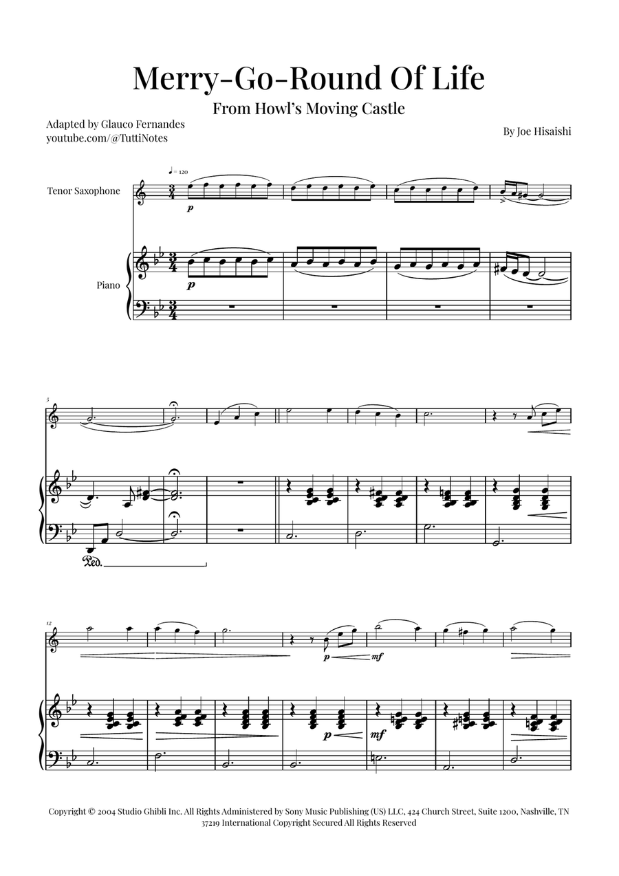 Merry-Go-Round Of Life Tenor Saxophone scores gallery preview page 1
