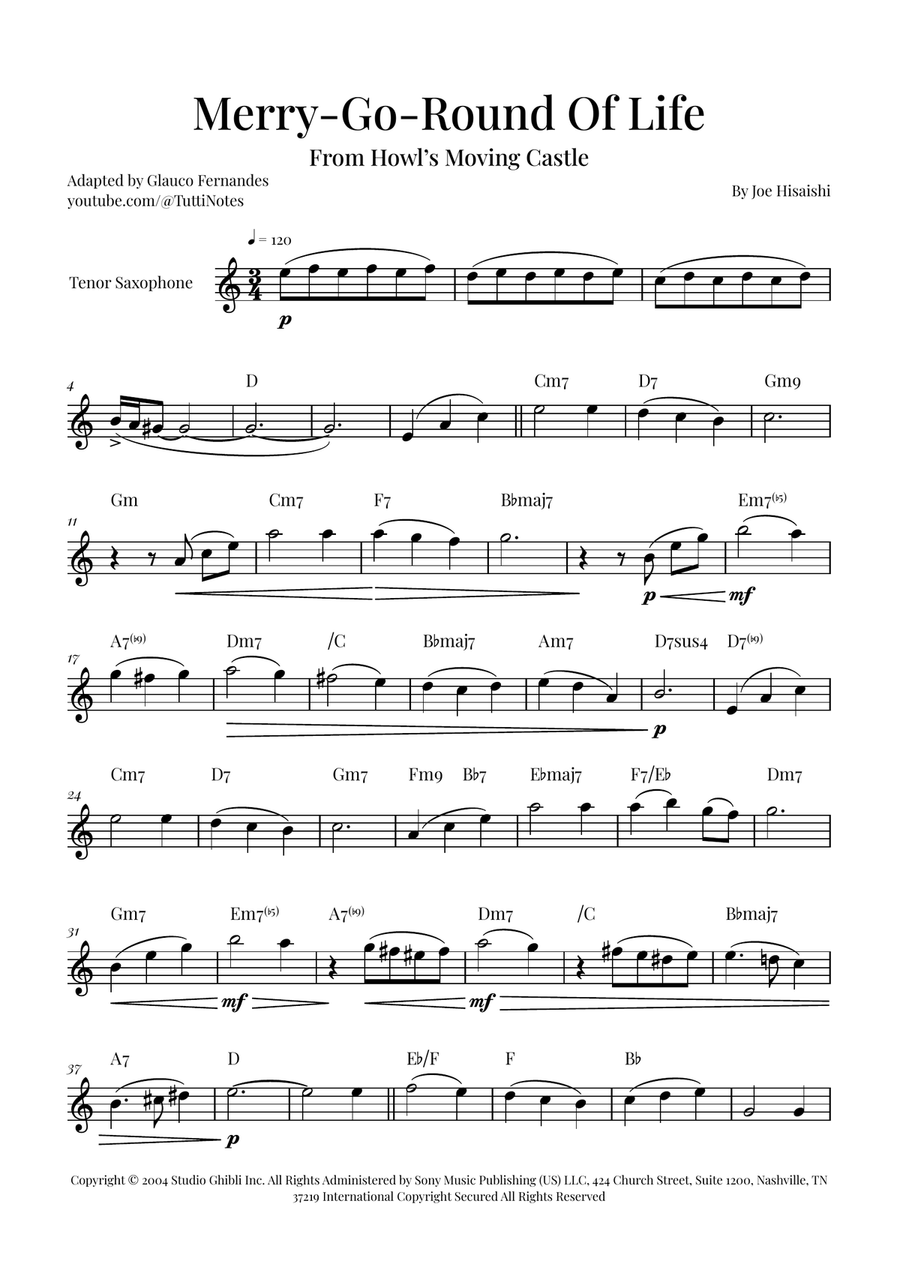 Merry-Go-Round Of Life Tenor Saxophone scores gallery preview page 1