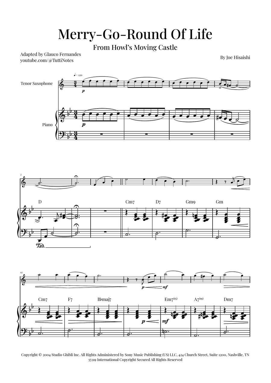 Merry-Go-Round Of Life Tenor Saxophone scores gallery preview page 1