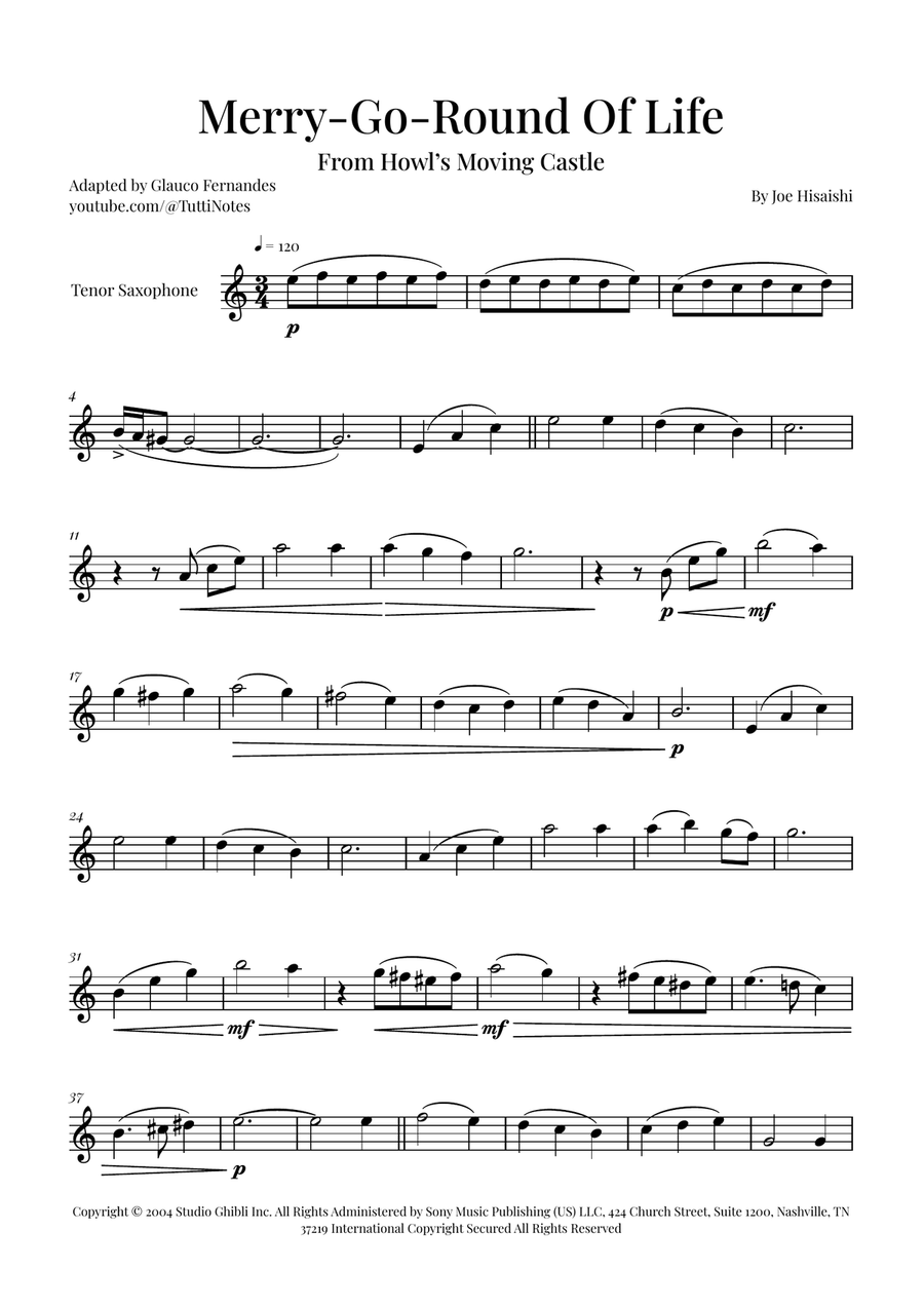 Merry-Go-Round Of Life Tenor Saxophone scores gallery preview page 1