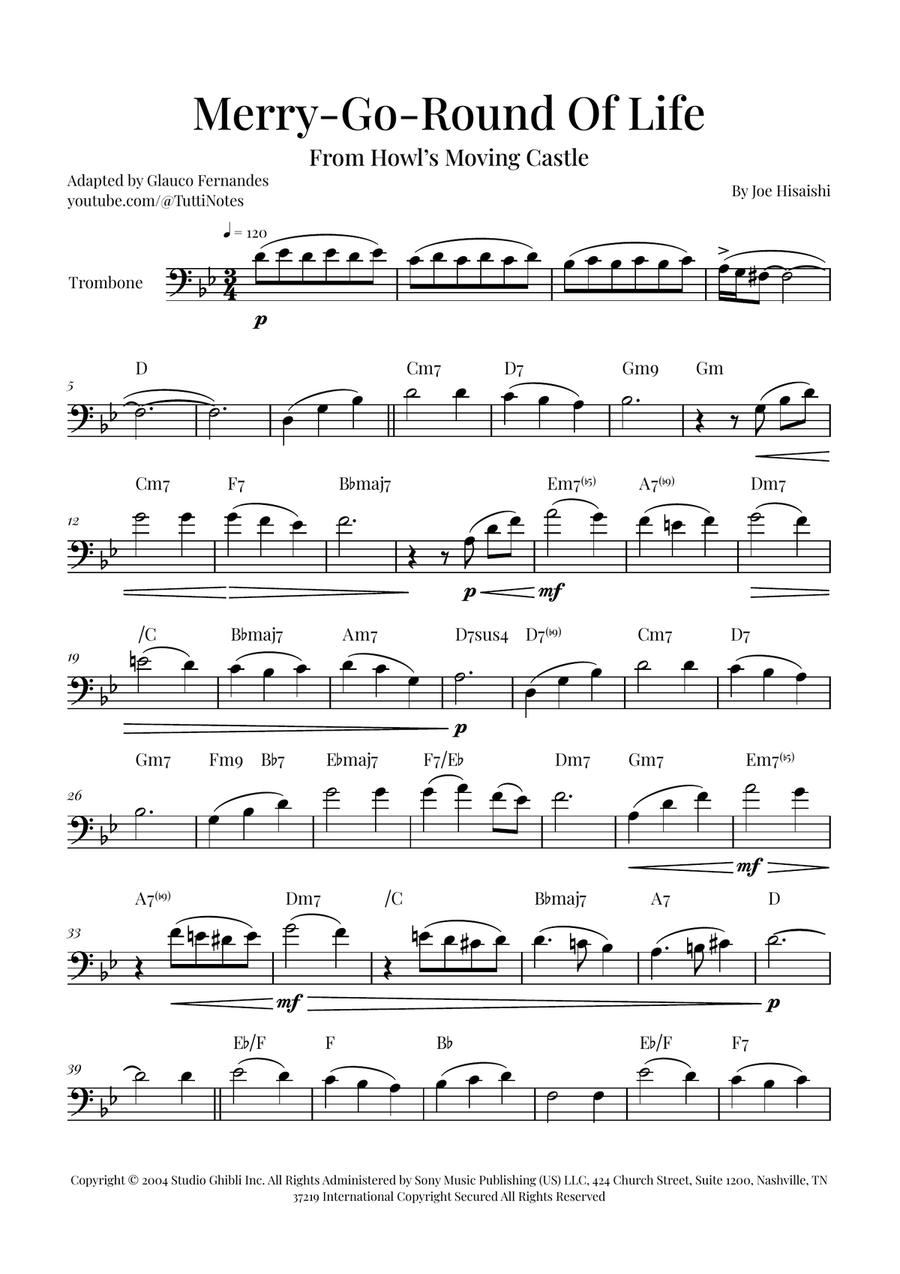 Merry-Go-Round Of Life Trombone Solo scores gallery preview page 1