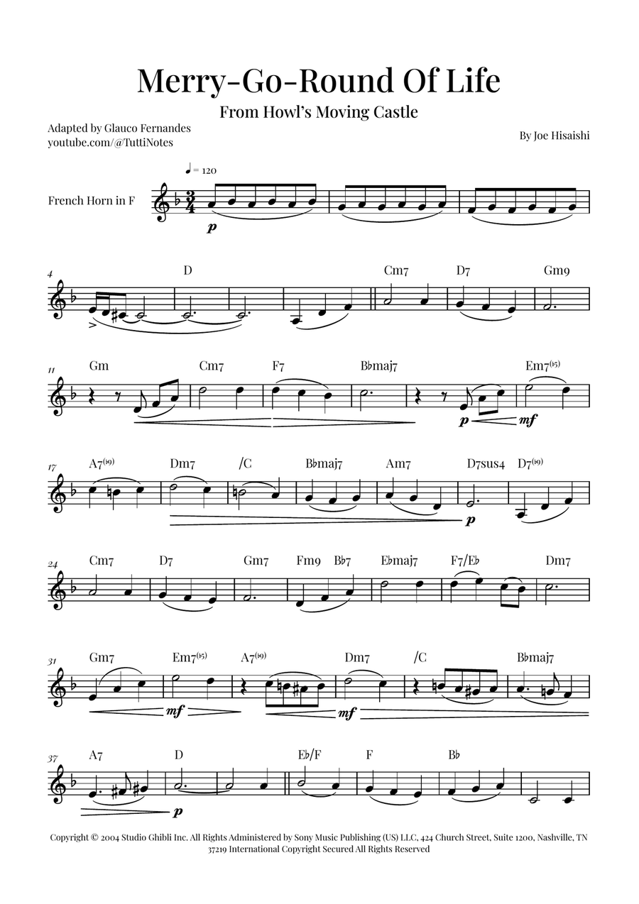 Merry-Go-Round Of Life Horn Solo scores gallery preview page 1