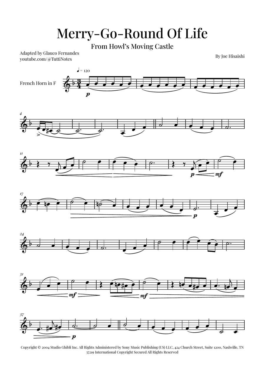 Merry-Go-Round Of Life Horn Solo scores gallery preview page 1