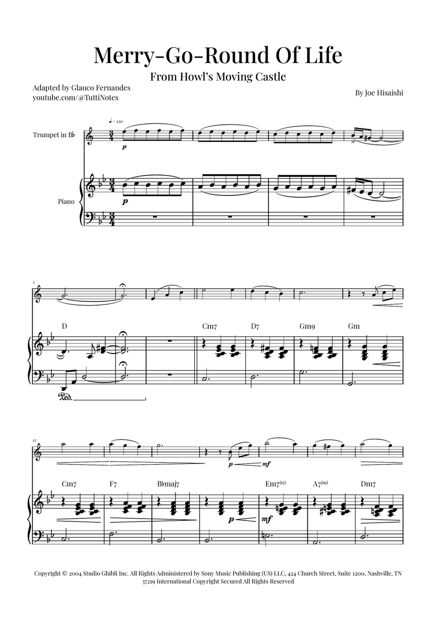 Merry-Go-Round Of Life B-Flat Trumpet scores gallery preview page 1