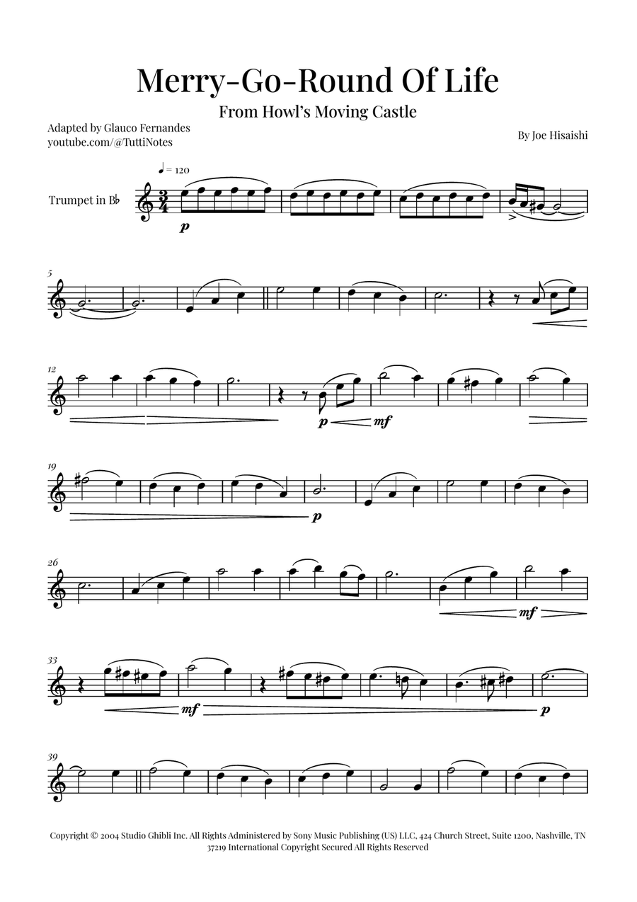 Merry-Go-Round Of Life B-Flat Trumpet scores gallery preview page 1