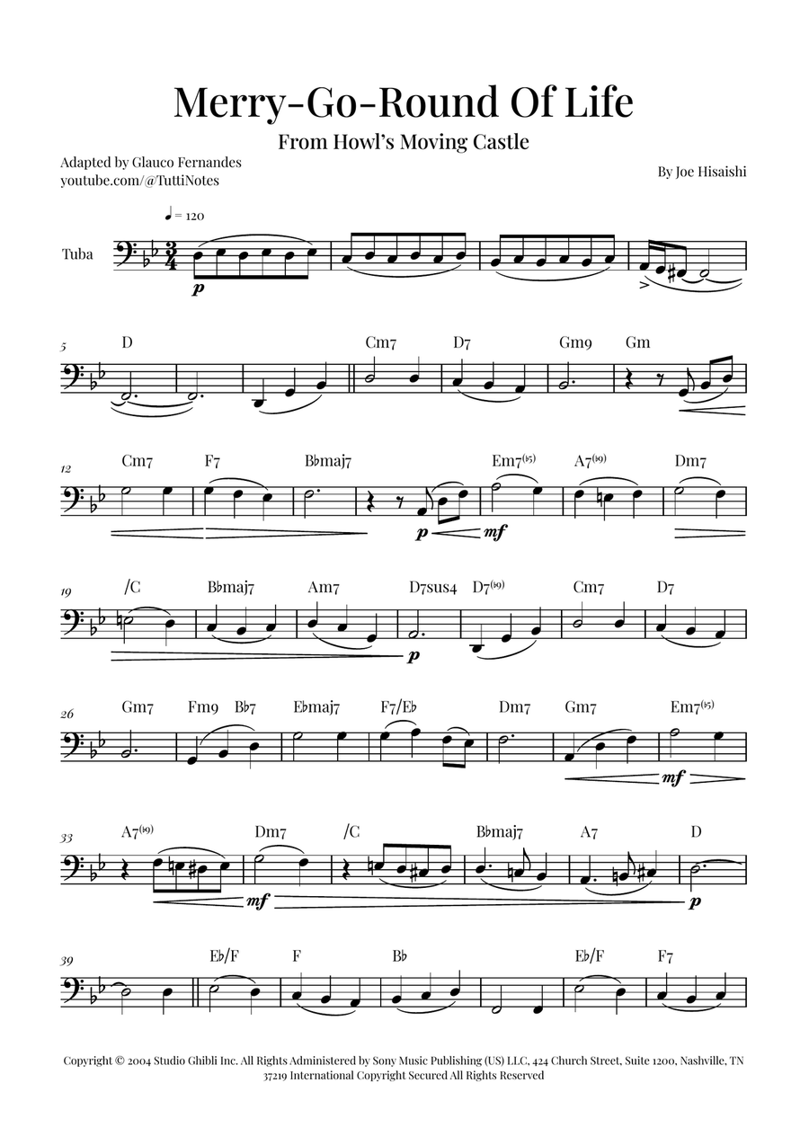 Merry-Go-Round Of Life Tuba scores gallery preview page 1