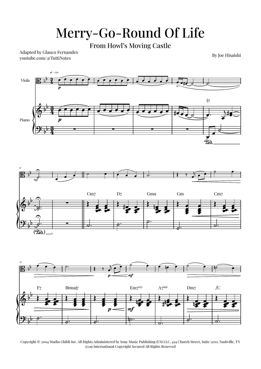 Merry-Go-Round Of Life Viola scores gallery preview page 1