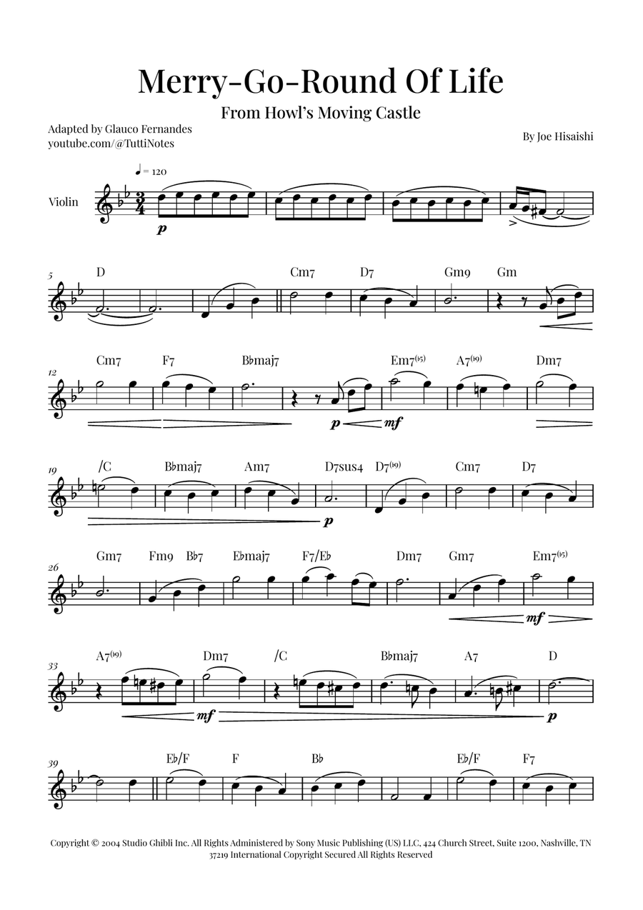 Merry-Go-Round Of Life Violin Solo scores gallery preview page 1
