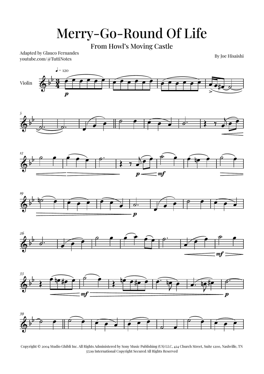 Merry-Go-Round Of Life Violin Solo scores gallery preview page 1