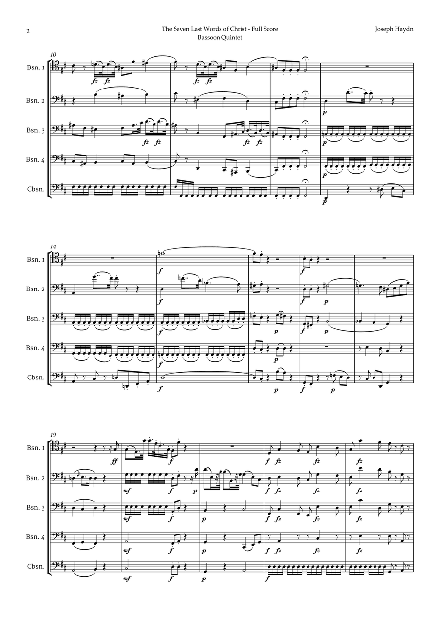 The Seven Last Words of Christ by Haydn for Bassoon Quintet Woodwind Quintet scores gallery preview page 2