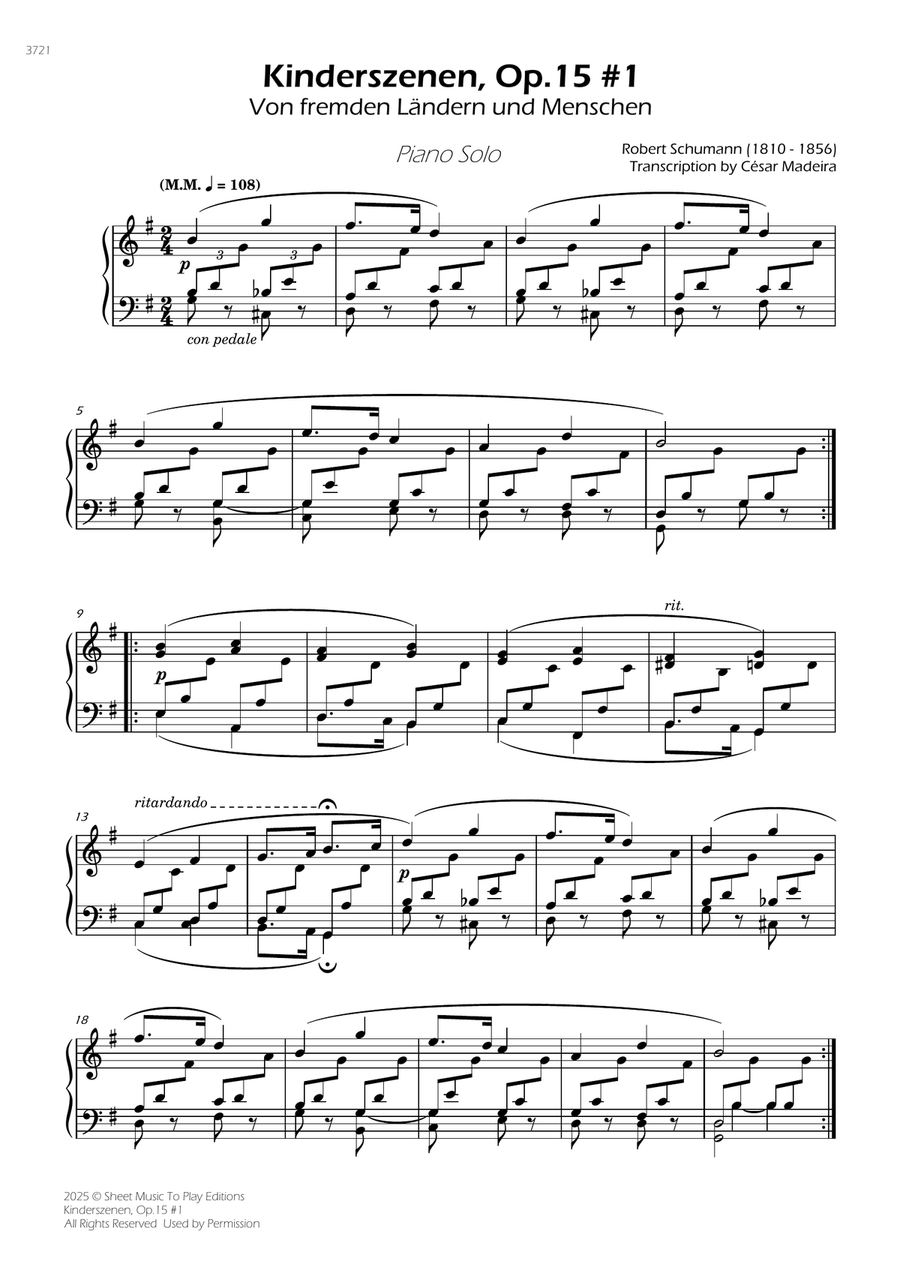 Kinderszenen, Op.15 No.1 - Piano Solo (Full Score) Piano Solo scores gallery preview page 1