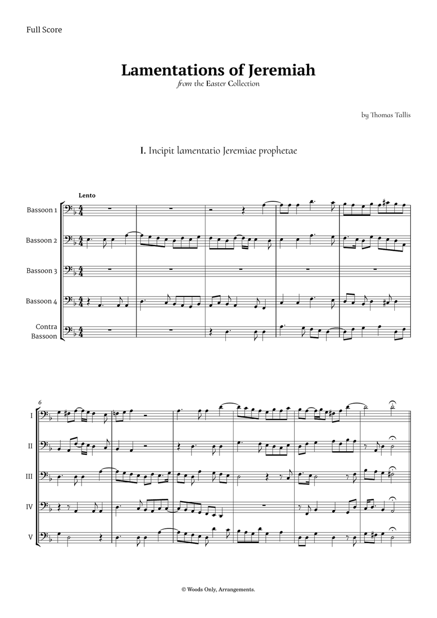 Lamentations of Jeremiah by Thomas Tallis for Bassoon Quintet Woodwind Quintet scores gallery preview page 1