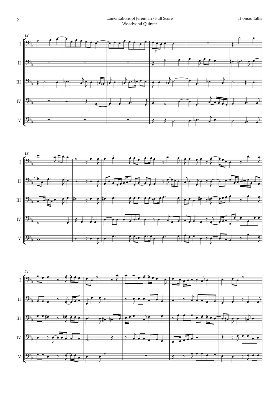 Lamentations of Jeremiah by Thomas Tallis for Bassoon Quintet Woodwind Quintet scores gallery preview page 2