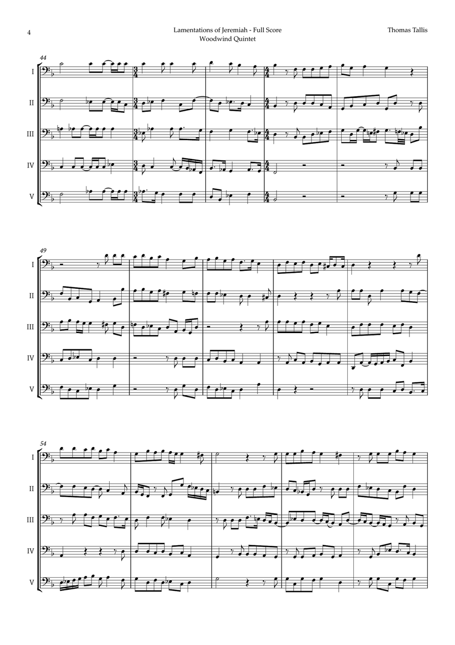 Lamentations of Jeremiah by Thomas Tallis for Bassoon Quintet Woodwind Quintet scores gallery preview page 4