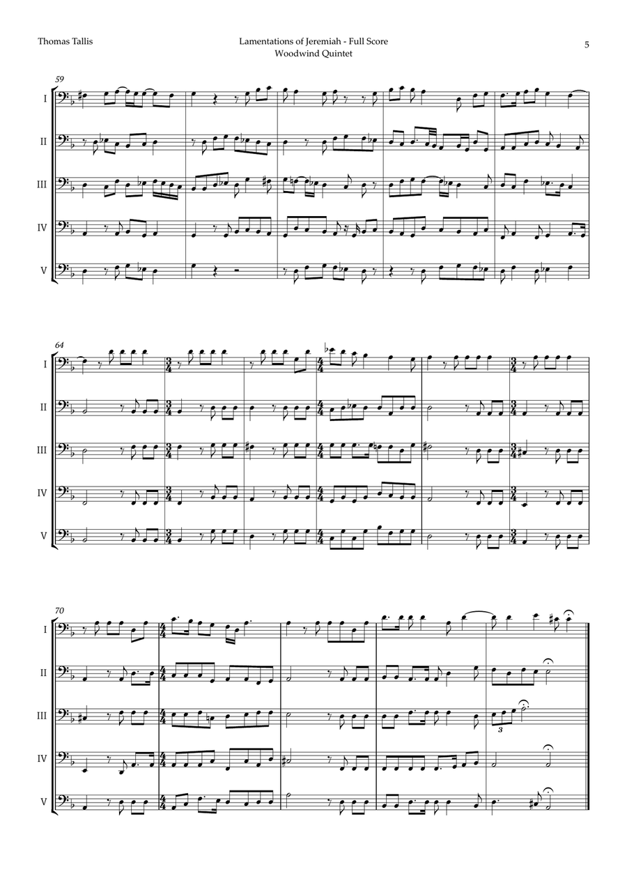 Lamentations of Jeremiah by Thomas Tallis for Bassoon Quintet Woodwind Quintet scores gallery preview page 5