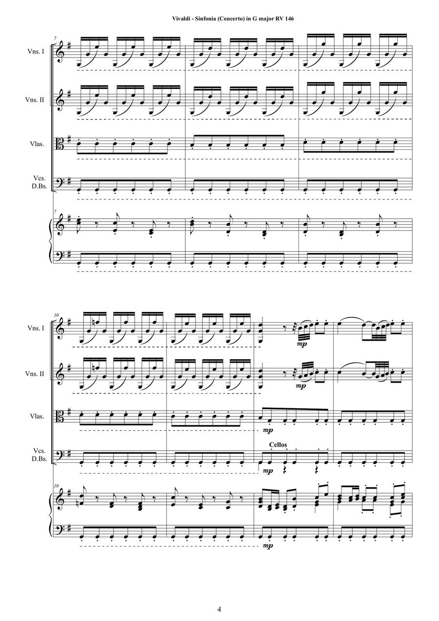 Vivaldi - Sinfonia (Concerto) in G major RV 146 for Strings and Cembalo Chamber Orchestra scores gallery preview page 4