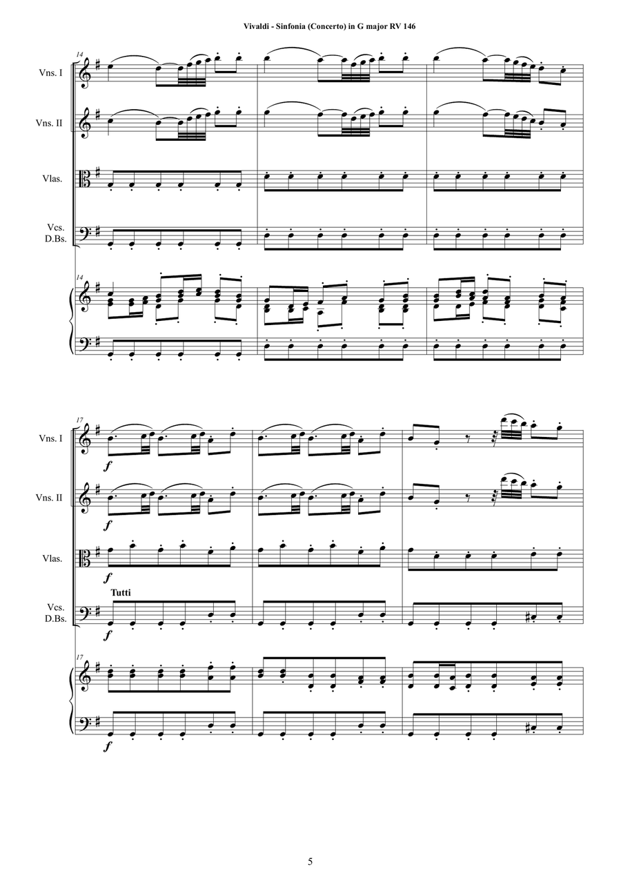 Vivaldi - Sinfonia (Concerto) in G major RV 146 for Strings and Cembalo Chamber Orchestra scores gallery preview page 5