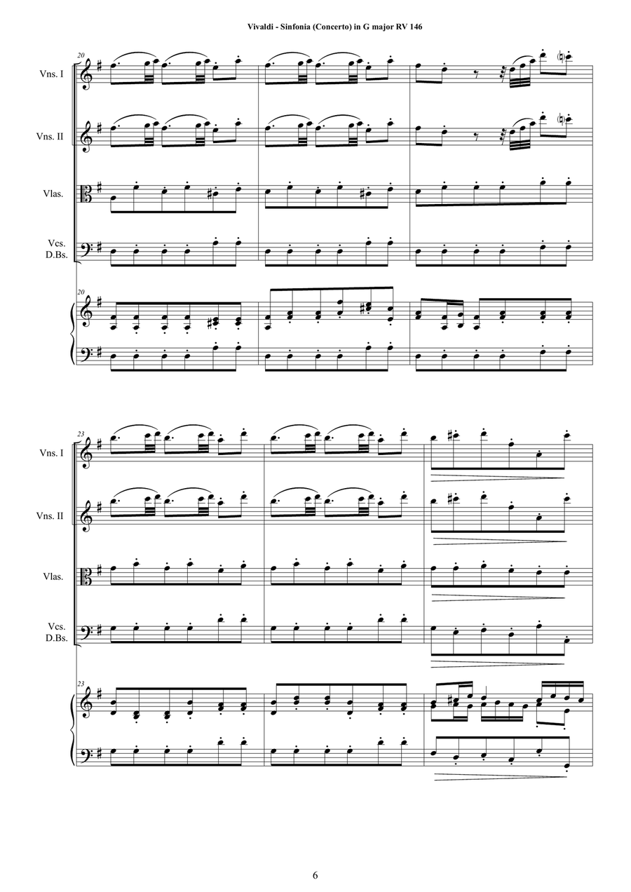 Vivaldi - Sinfonia (Concerto) in G major RV 146 for Strings and Cembalo Chamber Orchestra scores gallery preview page 6
