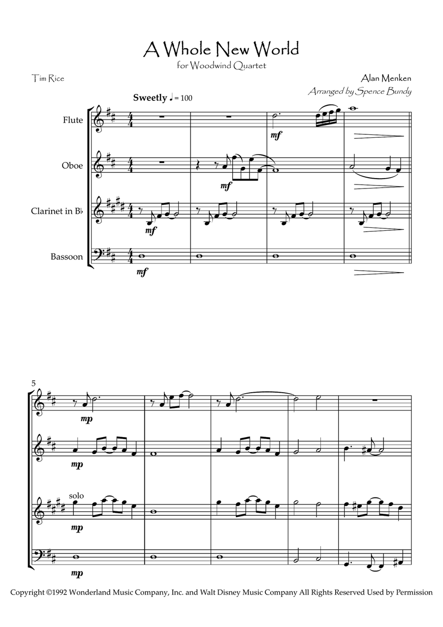 A Whole New World A Whole New World Woodwind Quartet scores gallery preview page 2