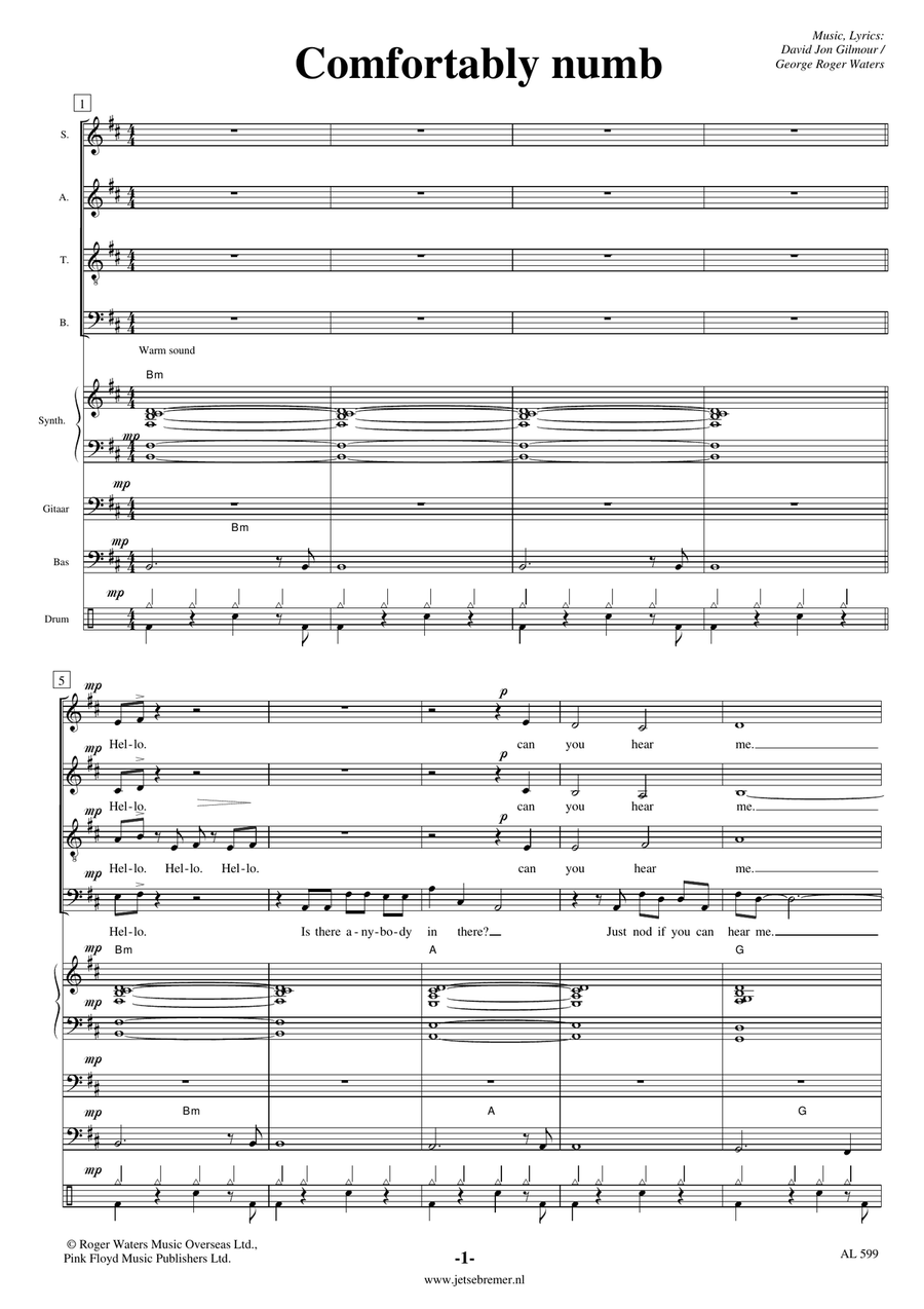Comfortably Numb Comfortably Numb 4-Part scores gallery preview page 1