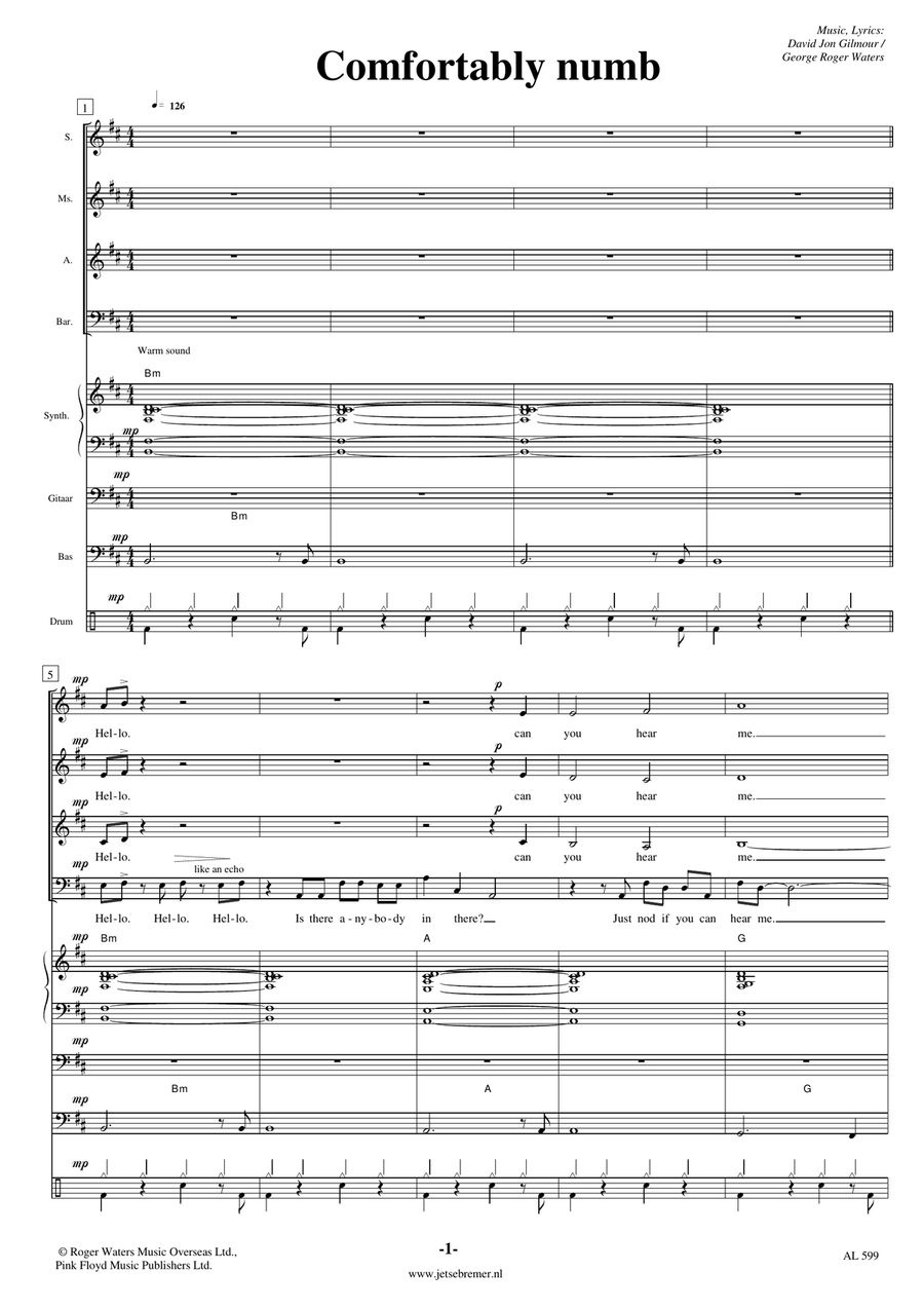 Comfortably Numb Comfortably Numb Choir scores gallery preview page 1
