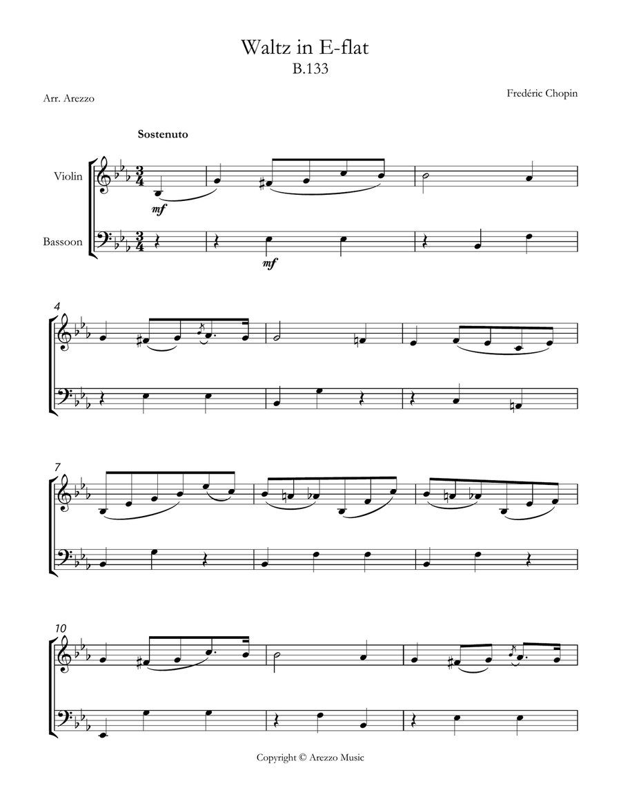 chopin b 133 waltz in e-flat major violin and Bassoon sheet music Chamber Music scores gallery preview page 1