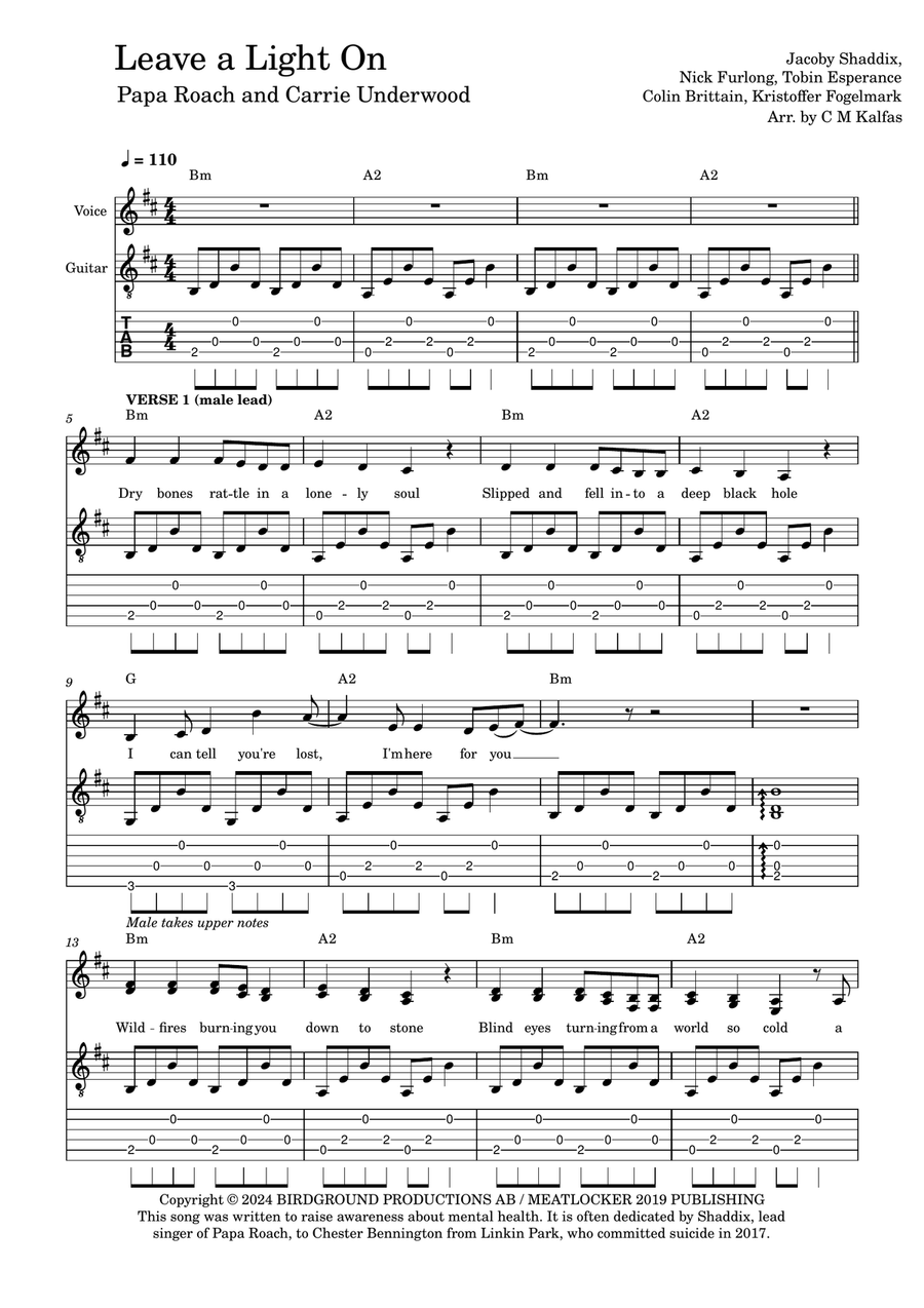 Leave A Light On Leave A Light On Acoustic Guitar scores gallery preview page 1