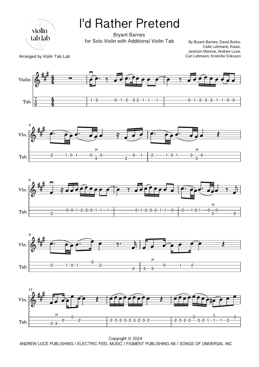 I'd Rather Pretend I'd Rather Pretend Violin Solo scores gallery preview page 1