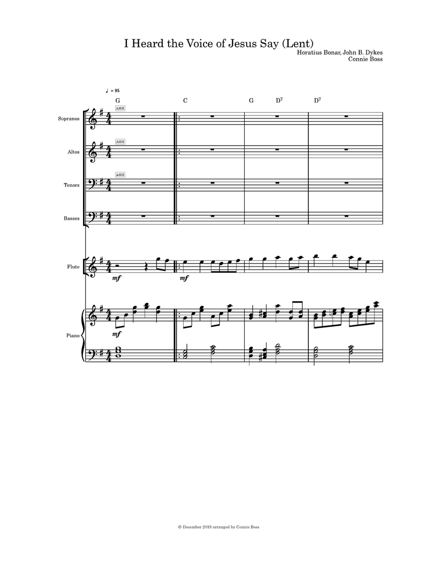 I Heard the Voice of Jesus Say Lent SATB flute and piano 4-Part scores gallery preview page 1