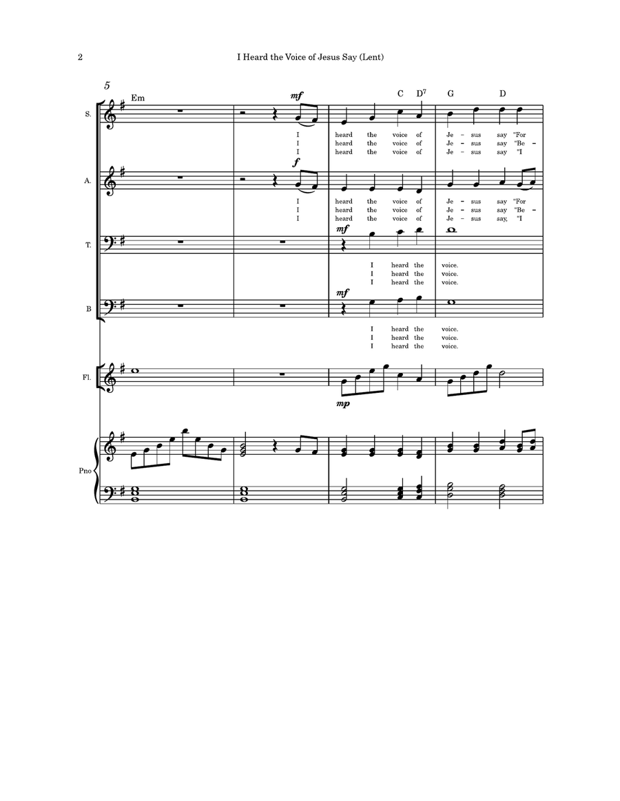 I Heard the Voice of Jesus Say Lent SATB flute and piano 4-Part scores gallery preview page 2