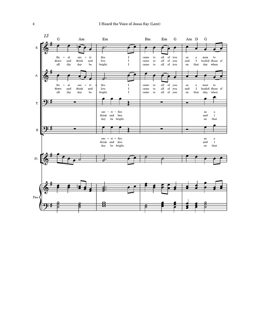 I Heard the Voice of Jesus Say Lent SATB flute and piano 4-Part scores gallery preview page 4