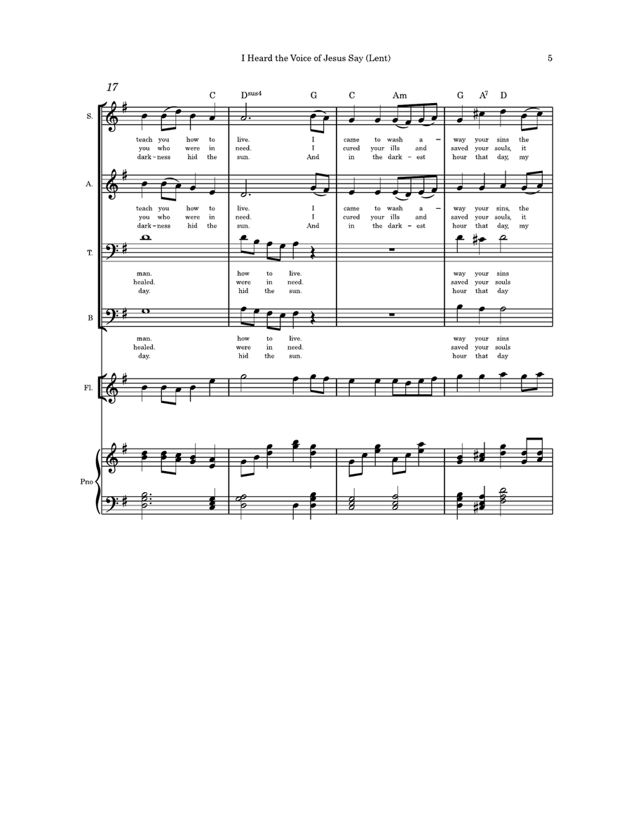 I Heard the Voice of Jesus Say Lent SATB flute and piano 4-Part scores gallery preview page 5