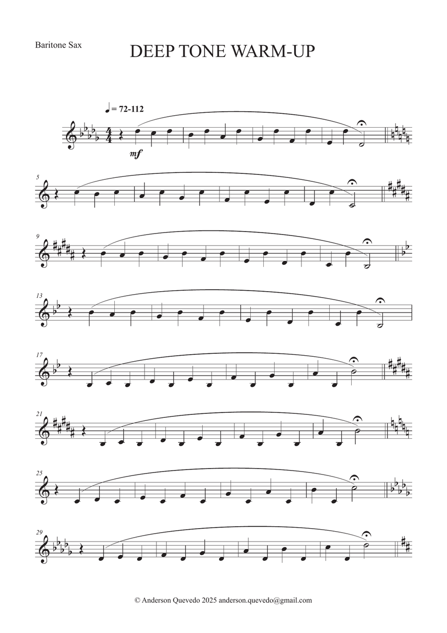 DEEP TONE WARM-UP for Baritone Saxophone Baritone Saxophone scores gallery preview page 1