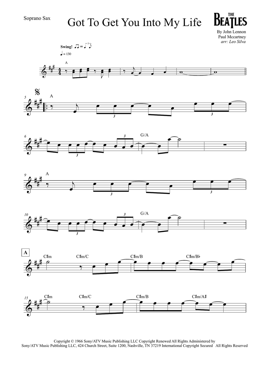 Got To Get You Into My Life Soprano Saxophone scores gallery preview page 1