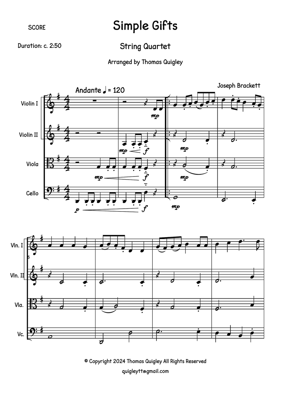 Simple Gifts Simple Gifts String Quartet scores gallery preview page 2