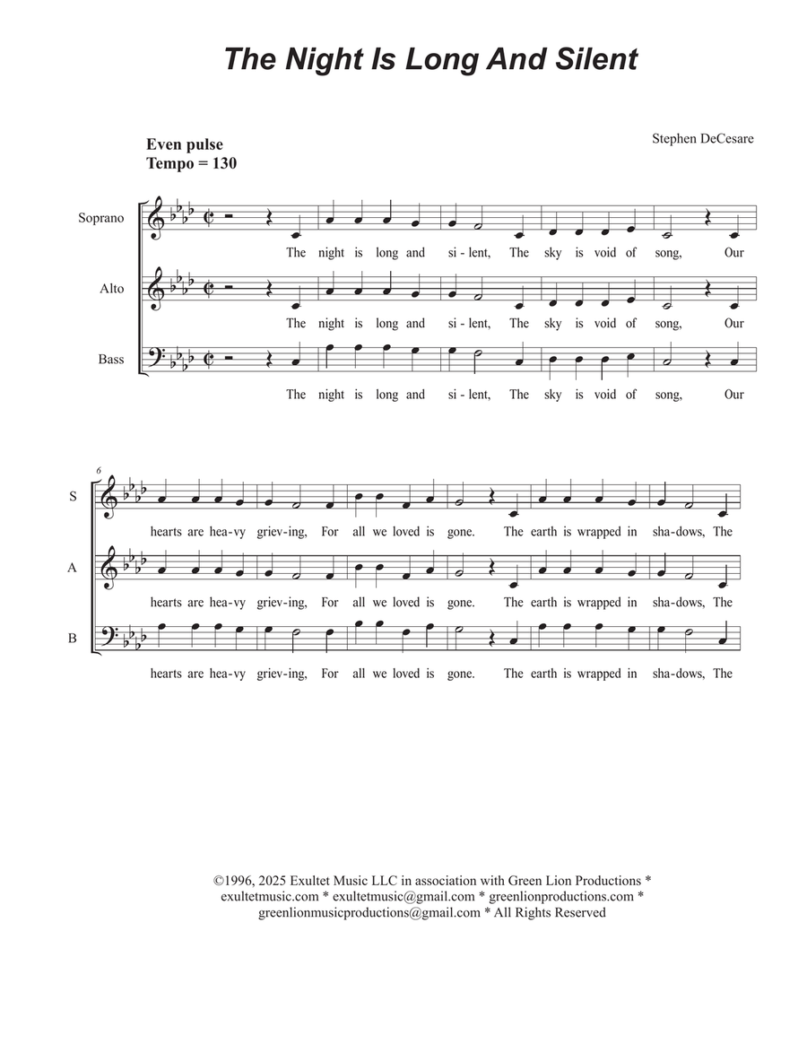 The Night Is Long And Silent (SAB) 3-Part scores gallery preview page 1