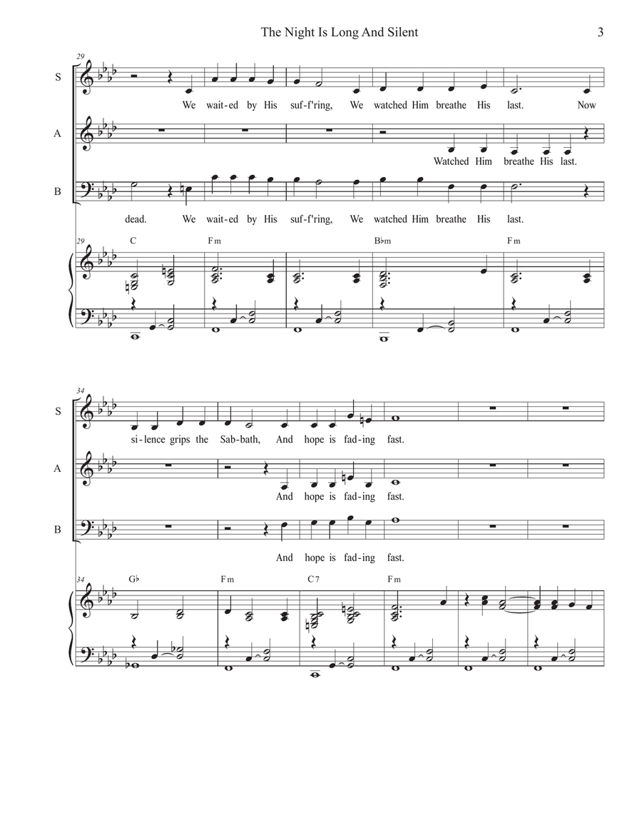 The Night Is Long And Silent (SAB) 3-Part scores gallery preview page 3
