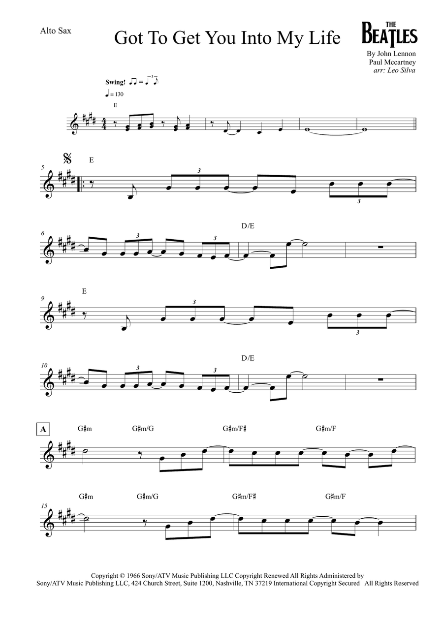 Got To Get You Into My Life Alto Saxophone scores gallery preview page 1