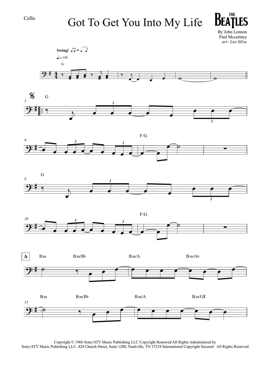 Got To Get You Into My Life Cello Solo scores gallery preview page 1
