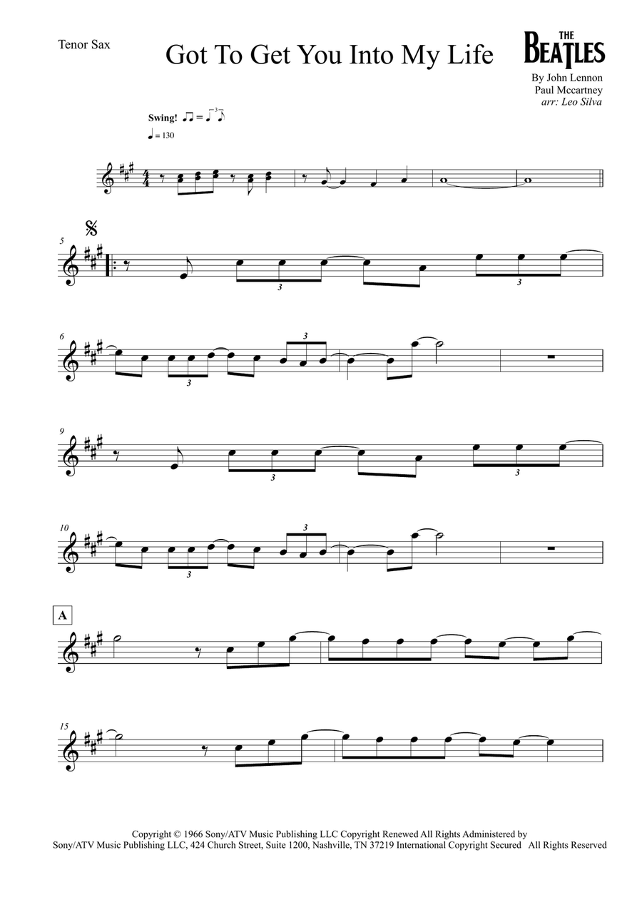 Got To Get You Into My Life Tenor Saxophone scores gallery preview page 1