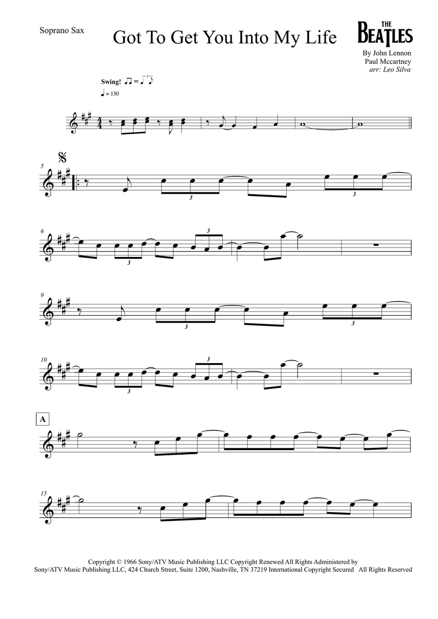 Got To Get You Into My Life Soprano Saxophone scores gallery preview page 1