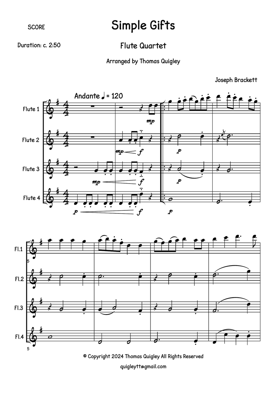 Simple Gifts Simple Gifts Flute Quartet scores gallery preview page 2